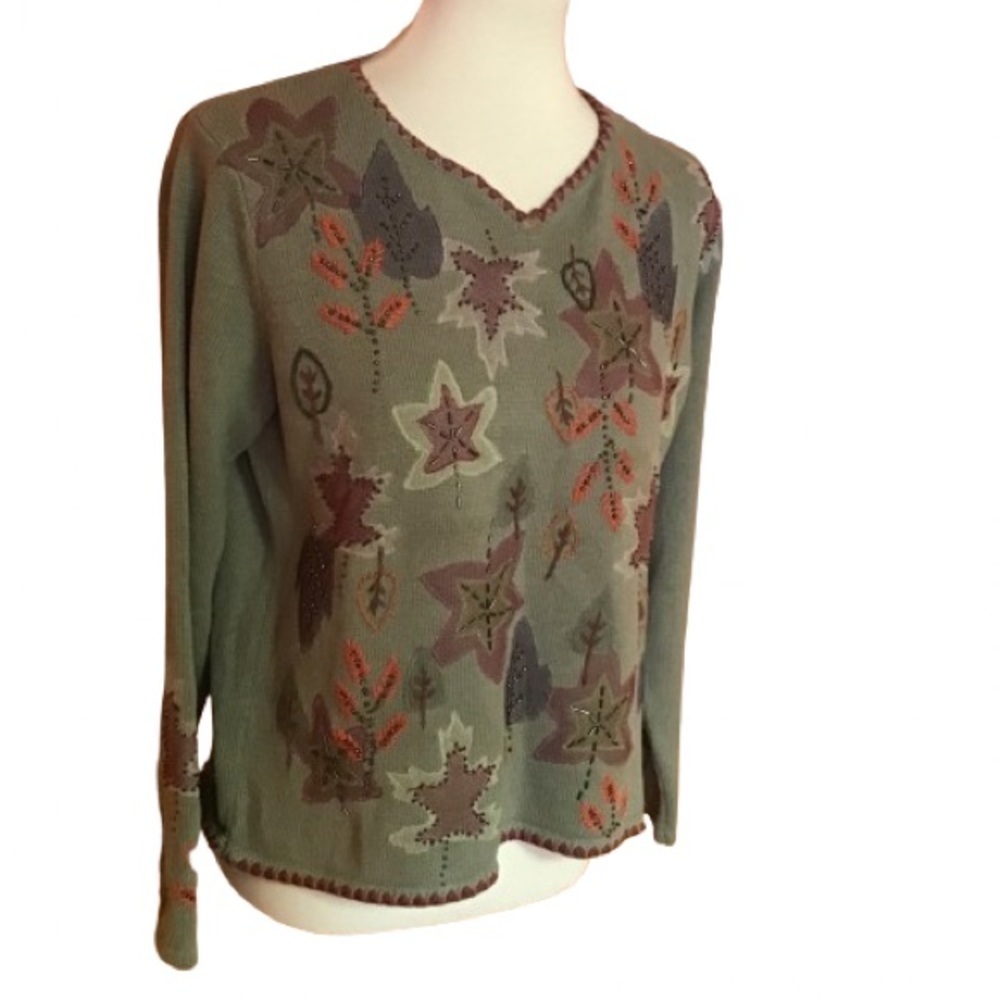 Vintage 90s beaded leaves sweater